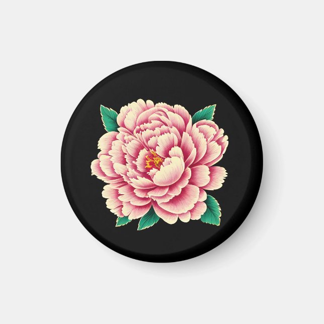 Imán Flor de peones rosados vintage (Frente)