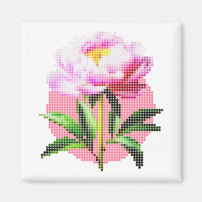 Imán Flor de Peonía Rosa con Mosaico de Puntos (Frente)