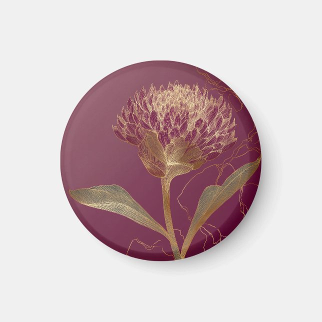 Imán Flor de Protea Dorada Burdeos Línea Botánica (Frente)