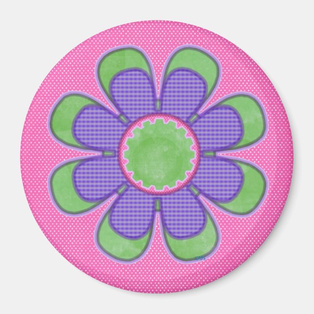Imán Flor de rayas y cheques (Frente)