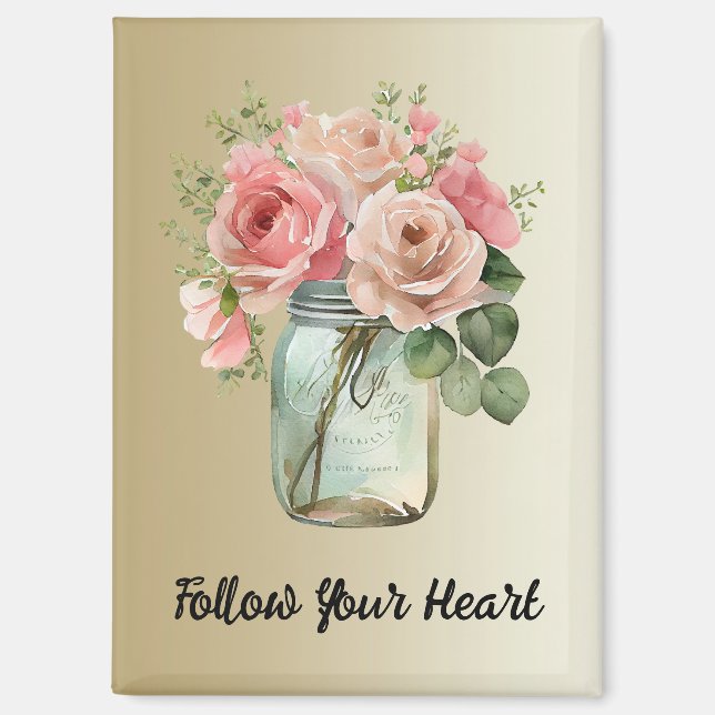 Imán Flor de rosas rosadas doradas (Anverso)