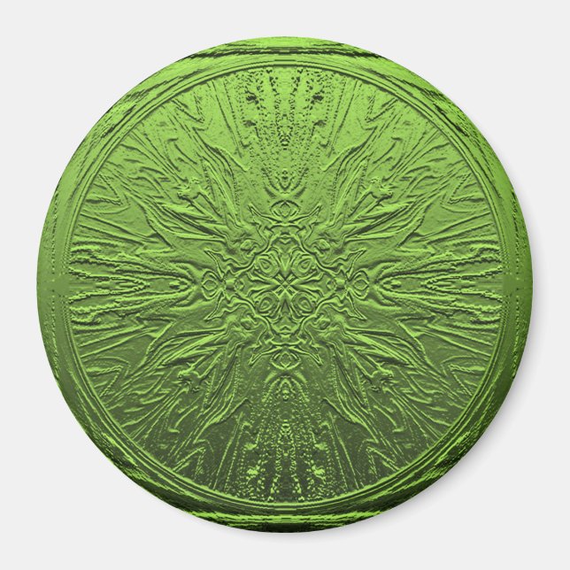 Imán Flor de satén verde... (Frente)