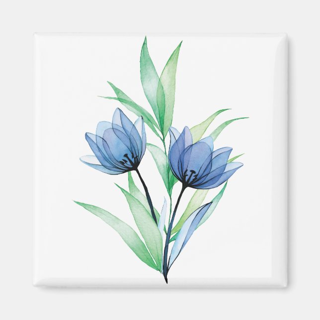 Imán Flor de tulipán azul (Frente)