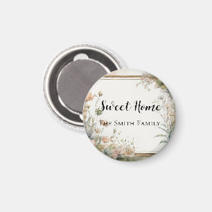 Imán flor de verde salvia - texto personalizado