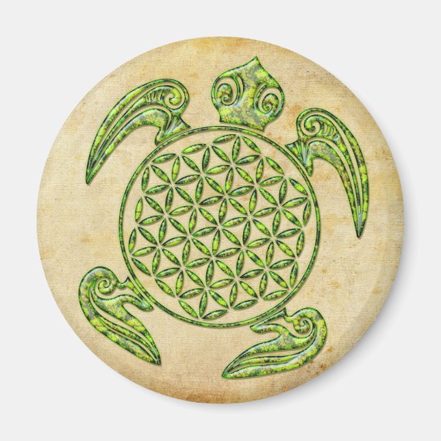 Imán Flor de vida / Blume des Lebes - verde tortuga (Frente)
