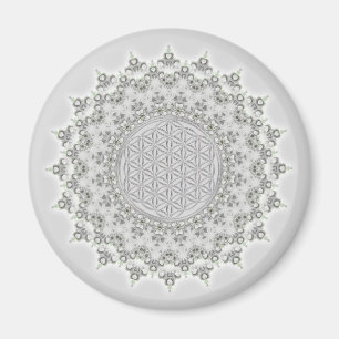 Imán Flor de vida - Fractal Mandala gris verde
