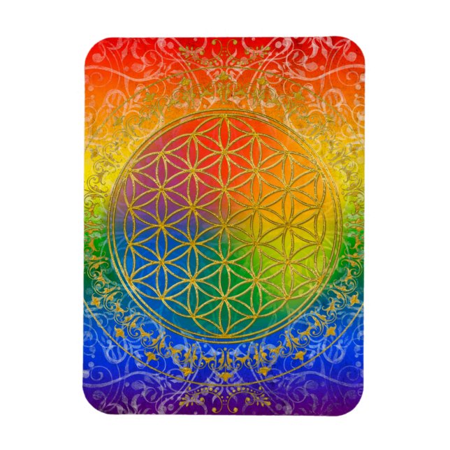 Imán Flor de vida - Oro ornamento arcoiris (Vertical)