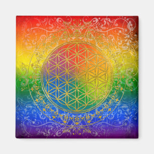 Imán Flor de vida - Oro ornamento arcoiris