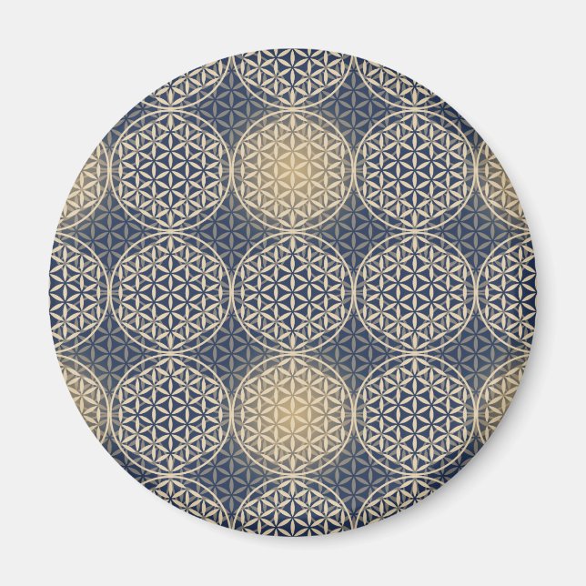 Imán Flor de vida - patrón de sello - arena azul (Frente)