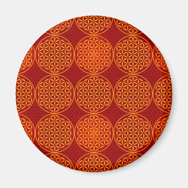 Imán Flor de vida - patrón de sello - rojo naranja (Frente)