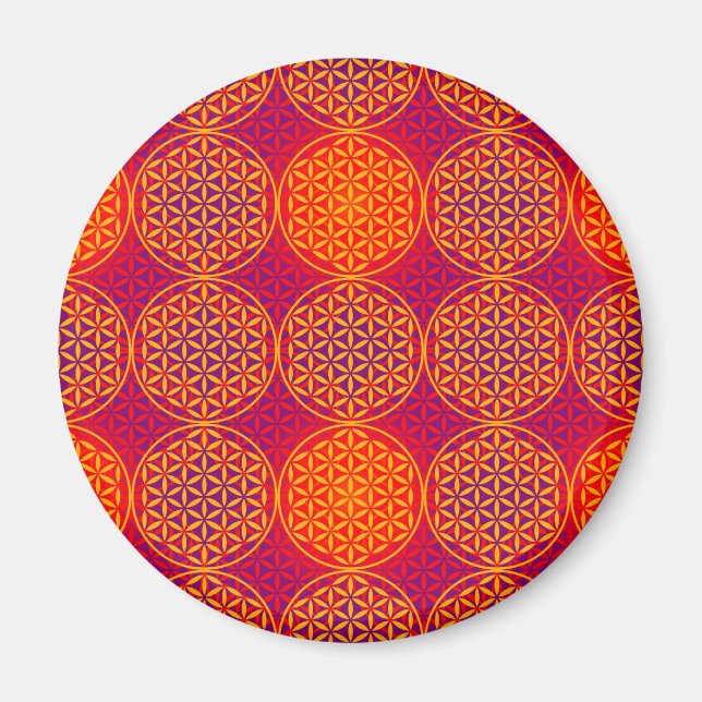 Imán Flor de vida - patrón de sello - rosa naranja (Frente)