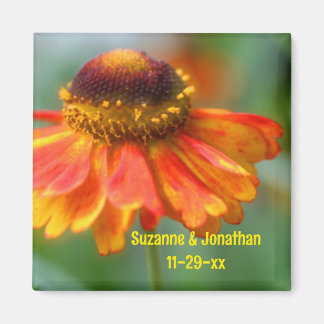 Imán Flor de Zinnia Naranja Boda Personalizada 