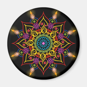 Imán Flor Diwali Rangoli con lámparas de aceite