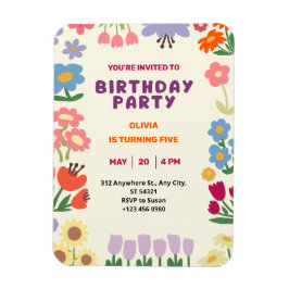 Imán Flor floral de color pastel cinco cumpleaños Chica