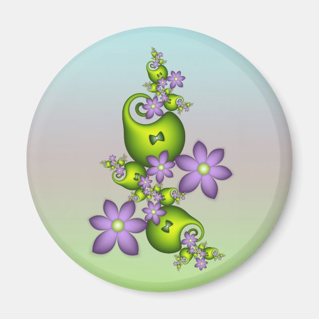 Imán Flor Floral Fantasía Lilac Flores Formas verdes Fr (Frente)