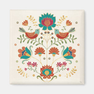 Imán Flor Folclórica Con Aves