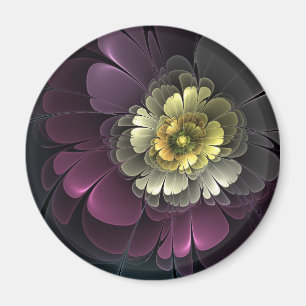 Imán Flor fractal gris purpura moderna abstracta