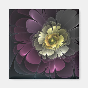 Imán Flor Fractal Gris Purpura Moderna Abstracta