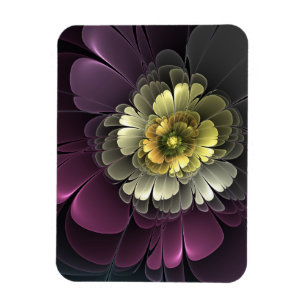 Imán Flor Fractal Gris Purpura Moderna Abstracta