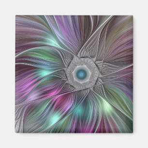 Imán Flor grande colorida Resumen arte fractal trippy