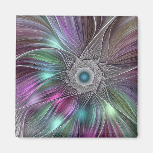 Imán Flor grande colorida Resumen arte fractal trippy (Frente)