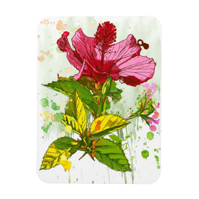Imán Flor hibiscus - pintura acuarela (Vertical)