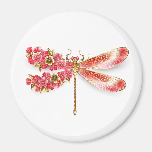 Imán Flor libélula con sakura de joyas (Frente)