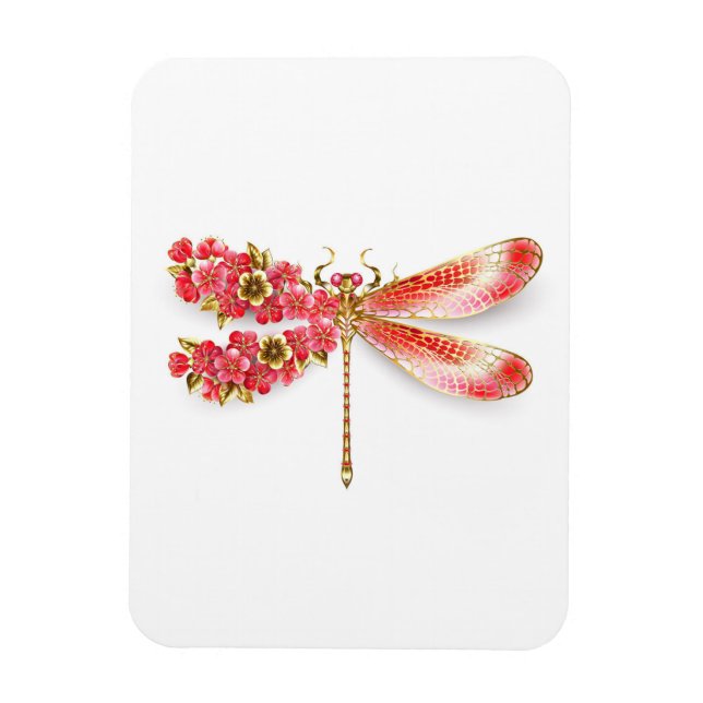Imán Flor libélula con sakura de joyas (Vertical)