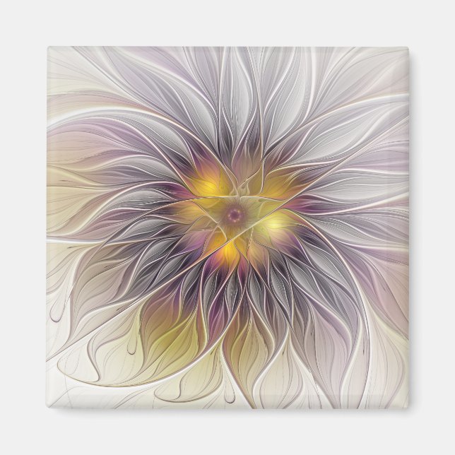 Imán Flor luminosa y colorida, fractal moderno abstract (Frente)