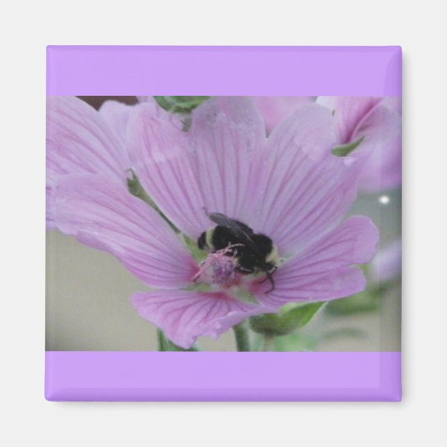 Imán Flor morada ligera con abeja (Frente)