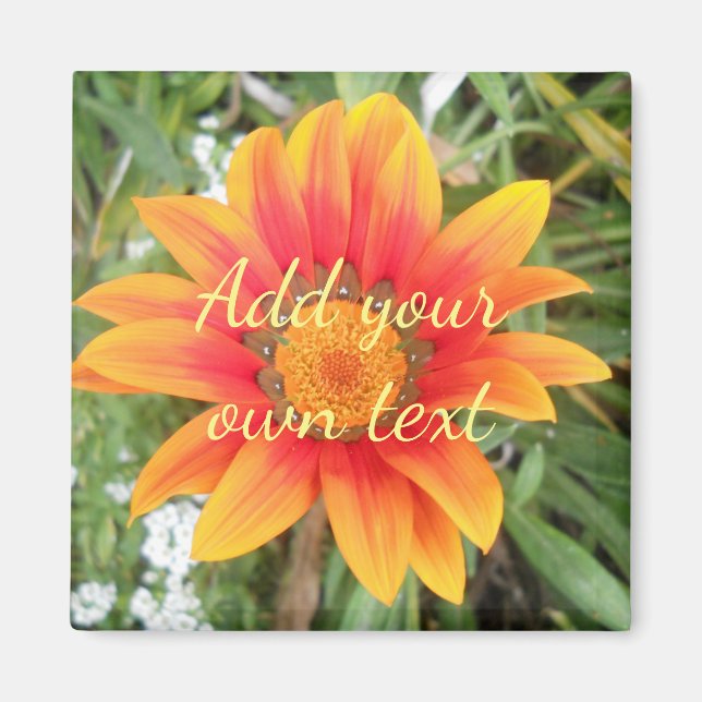 Imán Flor Naranja Única con Texto Personalizado (Frente)