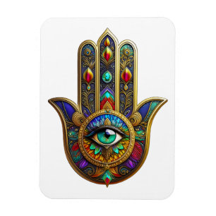 Imán Flor Pétalos Color de Pavo Real Hamsa Verde Tercer