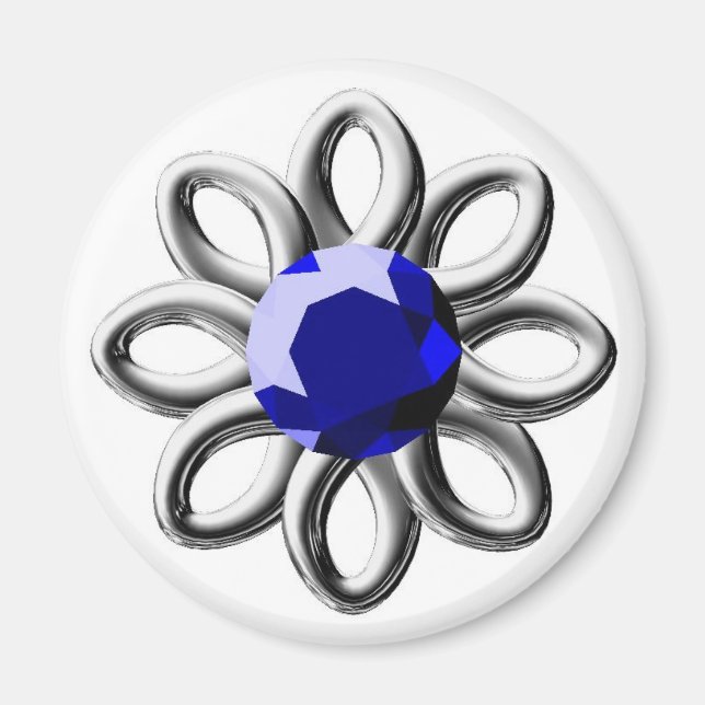 Imán Flor plateada de piedra azul (Frente)