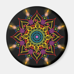 Imán Flor Rangoli de Diwali con las lámparas de aceite