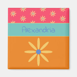 Imán Flor Retro Nombre Personalizado
