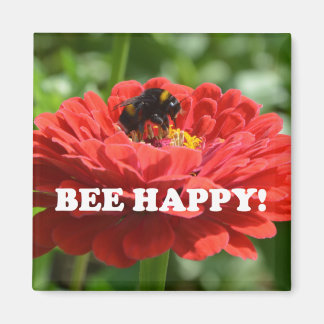 Imán Flor Roja Feliz Abeja