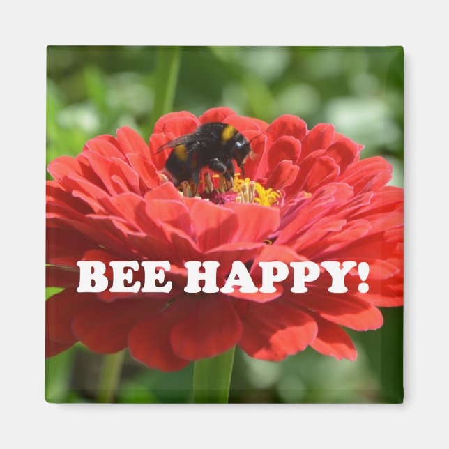Imán Flor Roja Feliz Abeja (Frente)