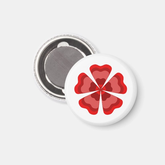 Imán Flor Roja Retro Estilizada (Anverso/Reverso)