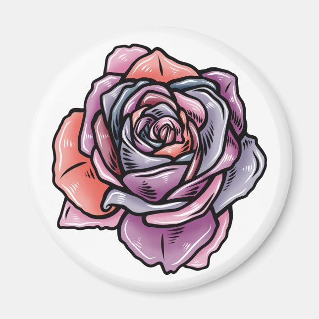 Imán Flor Rosa de color (Frente)