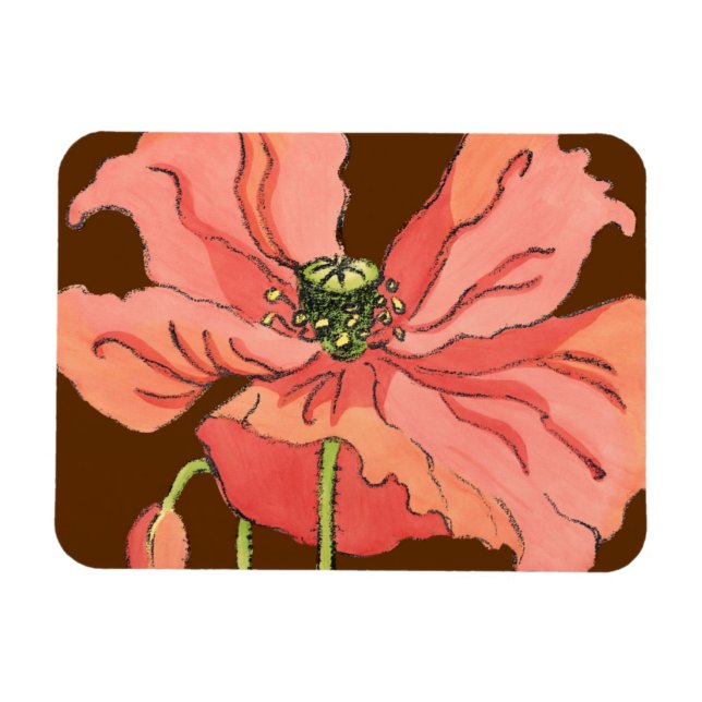Imán Flor rosa grande con fondo rojo profundo (Horizontal)