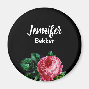 Imán Flor rosa vintage nombre personalizado negro