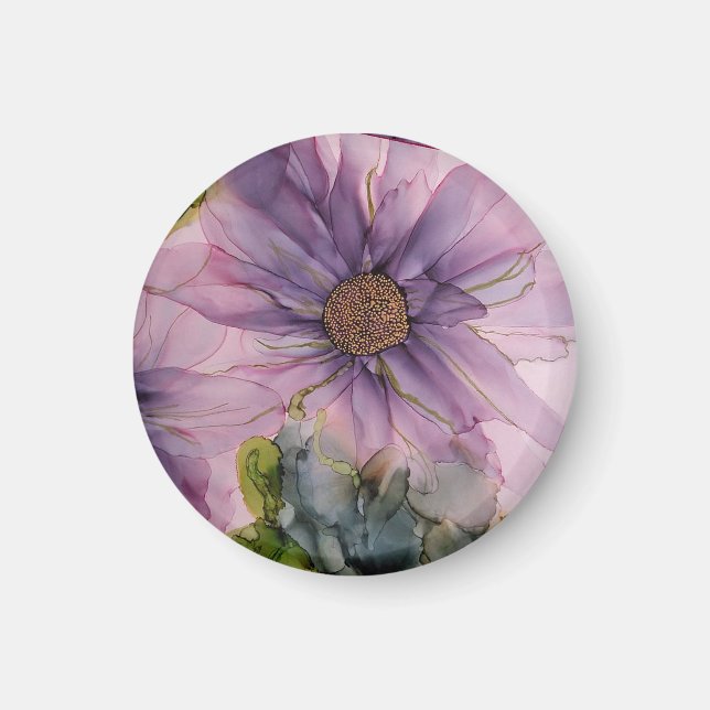 Imán flor rosa y morada de tinta de alcohol (Frente)
