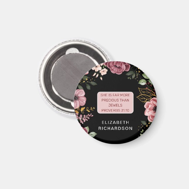 Imán Flor rosa y negra Proverbios 31 (Anverso/Reverso)