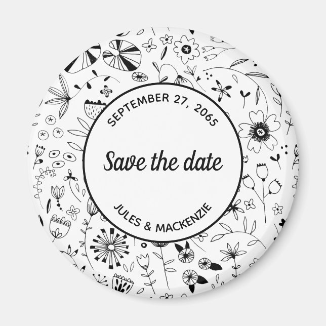 Imán Flor salvaje Monocromo moderno Guardar la fecha (Frente)