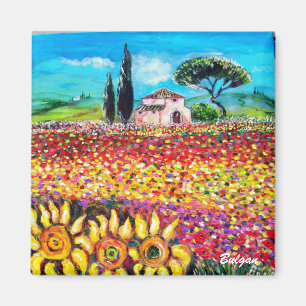 Imán FLORA EN los campos, las amapolas y los girasoles