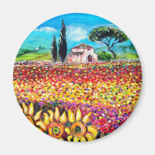 Imán FLORA EN los campos, las amapolas y los girasoles