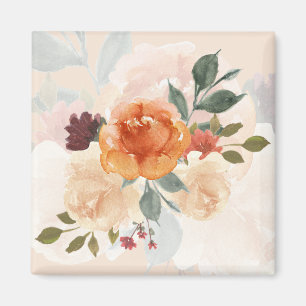 Imán Floral acuarela otoño naranja