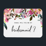 Imán Floral acuática ¿Serás mi dama de honor?<br><div class="desc">Pídele a sus amigos y familiares que sean parte de su boda con este imán floral "Will You Be My Bridesmaid" que incluye ilustraciones acuarelas y escritura caligráfica.</div>
