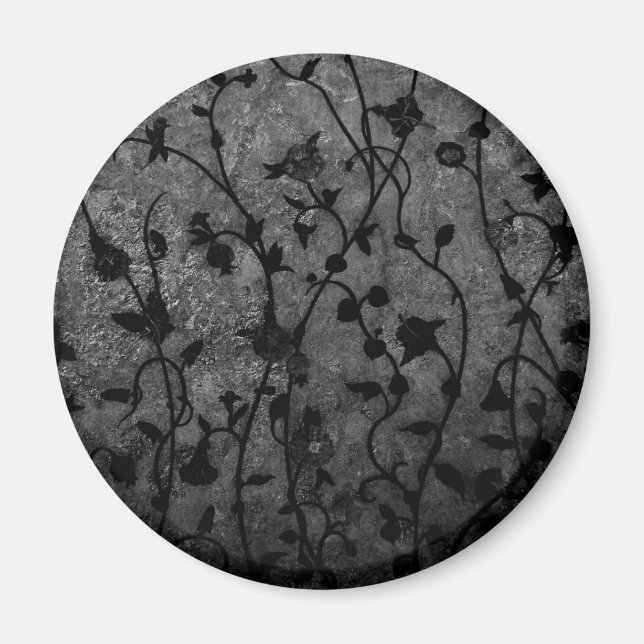 Imán Floral Antiguo Gótico Blanco y Negro (Frente)