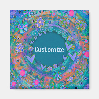 Imán Floral azul de Bonito caprichosa personalizada
